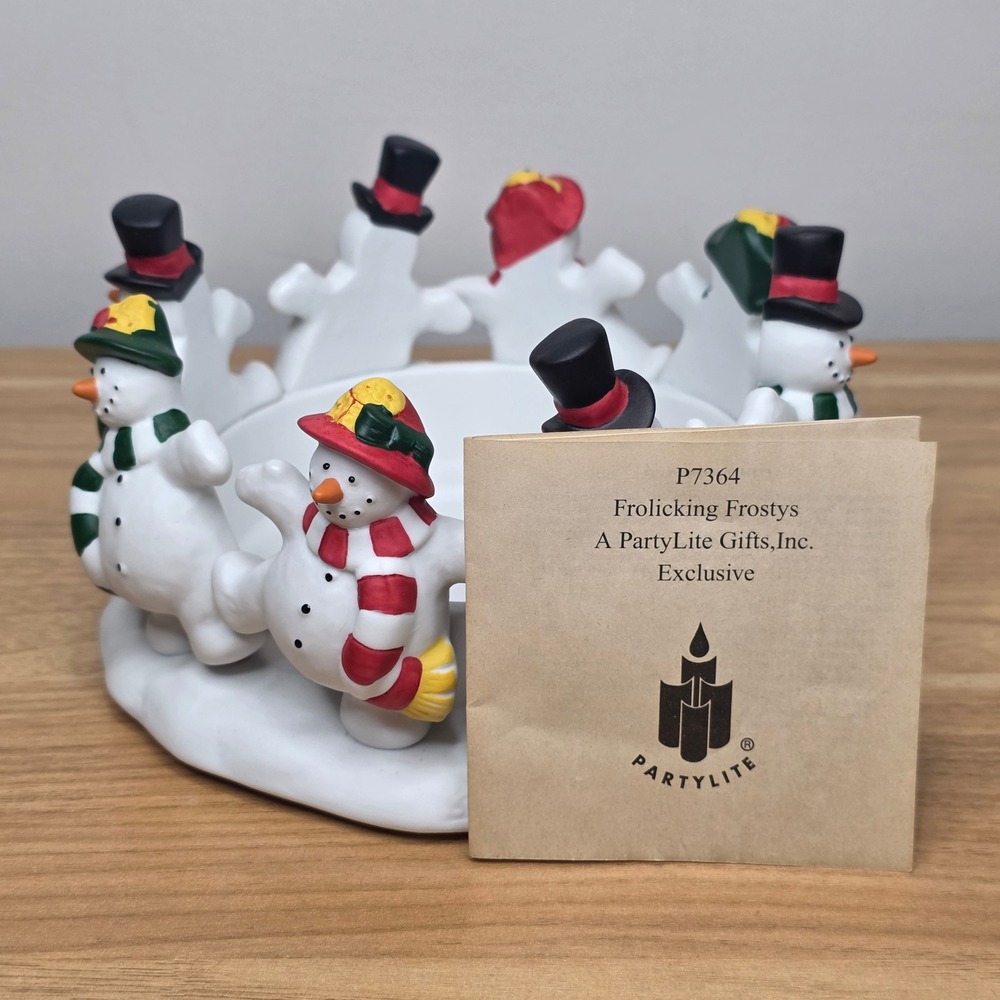 Partylite Frolicking Frostys Snowmen 3 Wick Candle Holder Christmas Decor P7364